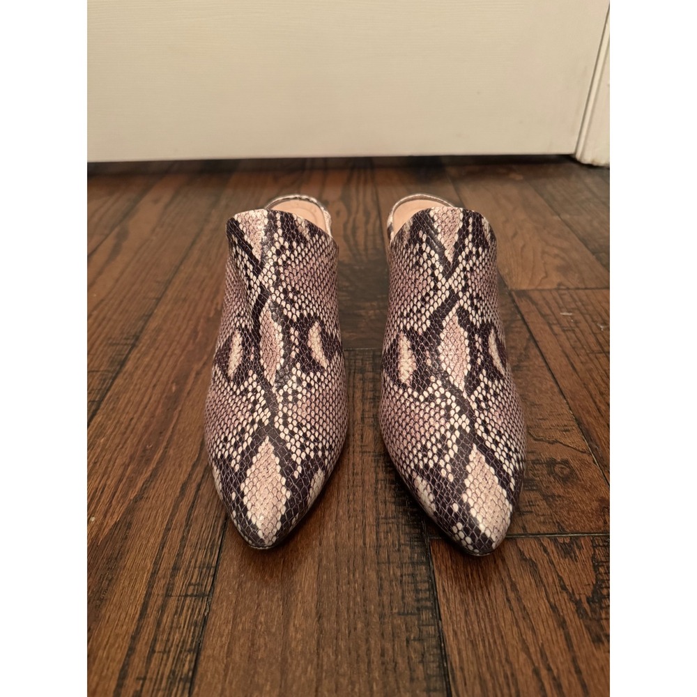 ABLE Snakeskin Print Block Heel Mules Women's Size 9M Leather Upper - Picture 2 of 8